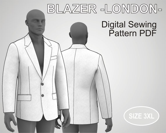 Talla 3XL US48 Blazer para Hombre Chaqueta de Traje Clásico para Hombre con  Solapa y Forro Completo Patrón de Costura Digital PDF -  México