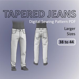 Men's Jeans Tapered Denim Pants Digital Sewing Pattern PDF Larger Sizes Bundle 38 to 44 Inches