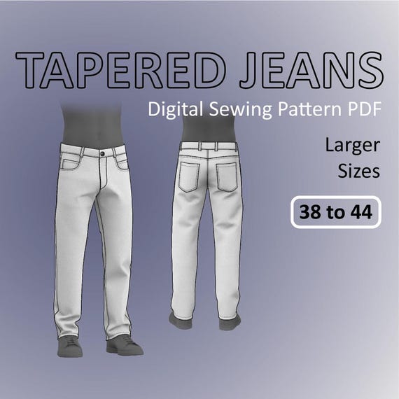 Men's Jeans Tapered Denim Pants Digital Sewing Pattern PDF Larger