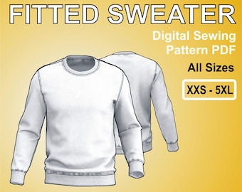 Fitted Sweater with Crew Neck - Easy Sewing Pattern PDF - Sewing for beginners - All Sizes XXS to 5XL