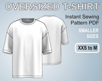T-shirt col rond oversize avec épaules tombantes - PDF patron de couture facile - T-shirt oversize unisexe petites tailles XXS à M