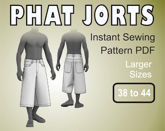 Phat Jorts Baggy Bermudas Oversized Wide Leg Skater Short Jeans - Digital Sewing Pattern PDF Larger Sizes 38, 40, 42, 44