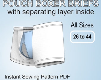 Boxer Briefs for men with separating layer inside / Mens Underwear sewing pattern PDF - All Sizes 26-44