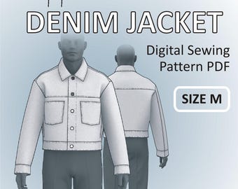 Cropped Denim Jacket for men - Jean Jacket - Digital Sewing Pattern PDF - Size M