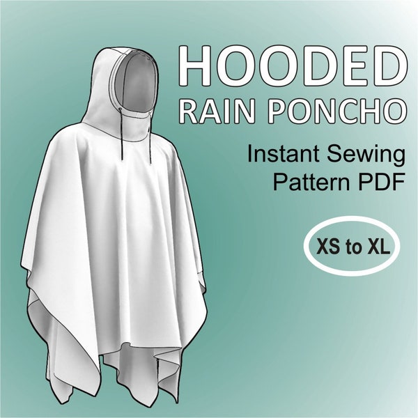 Hooded Rain Poncho easy Cape for men Digital Sewing Pattern Size XS to XL Bundle