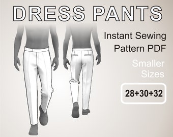 Dress Pants for men Suit Pants Trousers for men Slacks Tuxedo Pants for men Chino - Digital Sewing Pattern PDF - Smaller Sizes 28+30+32