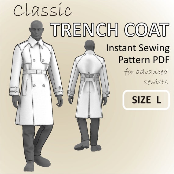 Size L - Trench Coat for Men - Classic Tailored Double