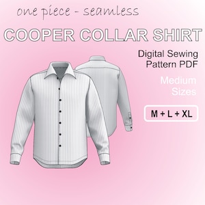 Cooper Collar Shirt for men Shirt without neck seam- Medium Sizes - M + L + XL - Digital Sewing Pattern PDF