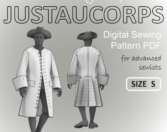 18th century Justaucorps for men Digital Sewing Pattern PDF - Size S