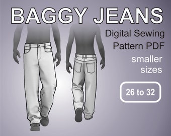 Baggy Jeans - Loose Fit Pants Digital Sewing Pattern PDF Size 26-32