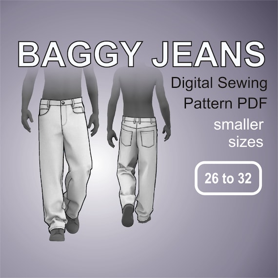 Baggy Jeans Loose Fit Pants Digital Sewing Pattern PDF Size 26-32
