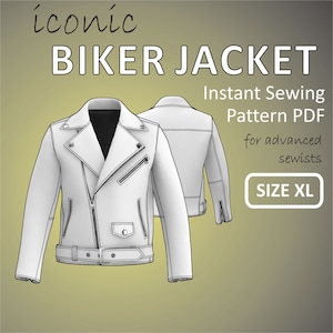 Size XL - Iconic Biker Jacket for men Double Rider Motorcycle Jacket with asymmetrical Zipper Moto Jacket - Digital Sewing Pattern PDF