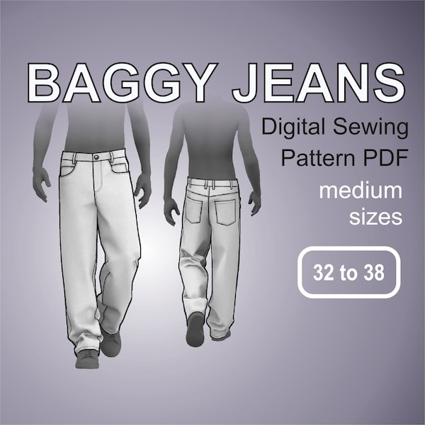 Baggy Jeans - Pantalon ample, patron de couture numérique PDF Taille 32-38