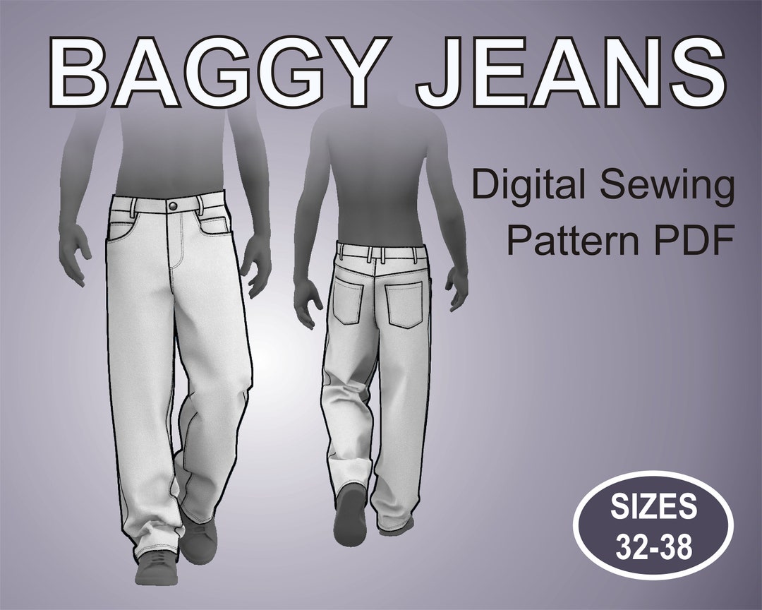 Baggy Jeans Loose Fit Pants Digital Sewing Pattern PDF Size 3238 Etsy