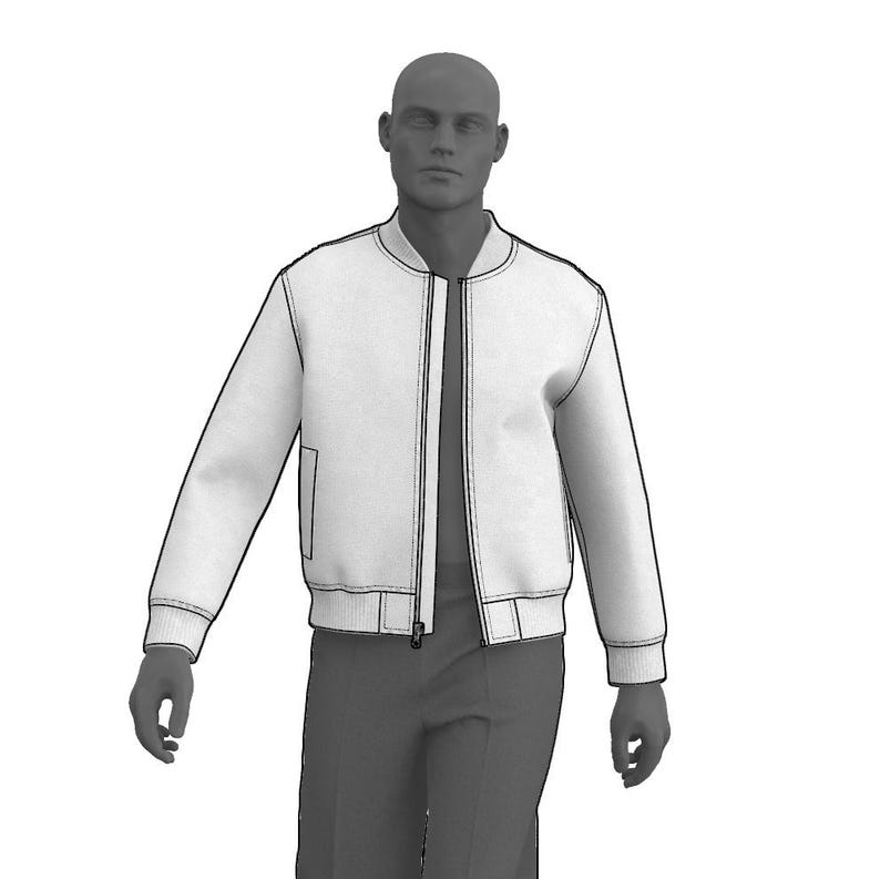 May include: A gray bomber jacket with a zipper closure. The jacket has a ribbed collar, cuffs, and hem.