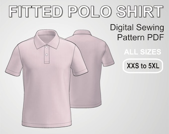 Fitted Polo Shirt - Sewing Pattern PDF - Tennis Golf Shirt - All Sizes XXS to 5XL