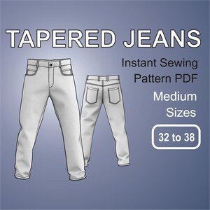 Men's Jeans Tapered Denim Pants Digital Sewing Pattern PDF Larger ...