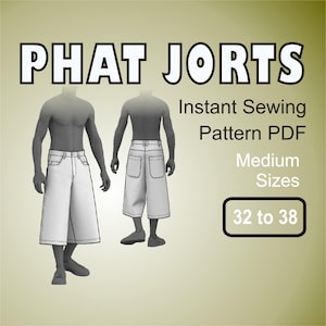 Phat Jorts Baggy Bermudas Oversized Wide Leg Skater Short Jeans - Digital Sewing Pattern PDF Medium Sizes 32, 34, 36, 38