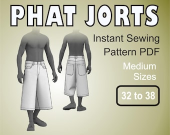 Phat Jorts Baggy Bermudas Oversized Wide Leg Skater Short Jeans - Digital Sewing Pattern PDF Medium Sizes 32, 34, 36, 38
