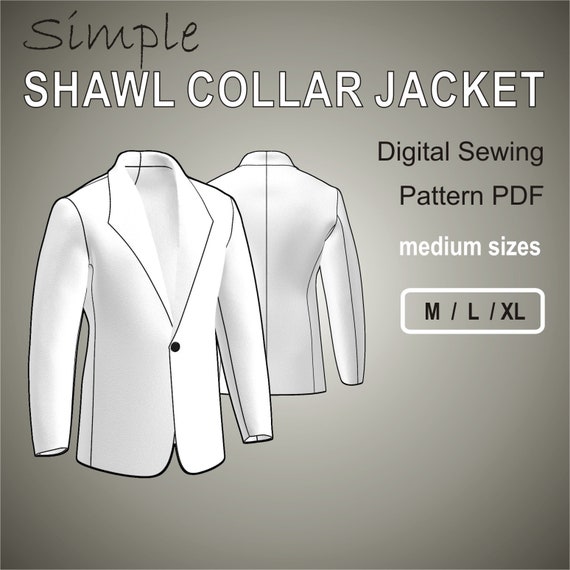 Simple Shawl Collar Easy Blazer Suit Jacket for Men Digital Sewing Pattern PDF Medium Sizes M L XL Etsy