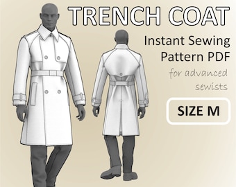 Size L - Trench Coat for Men - Classic Tailored Double Breasted