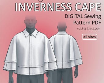 Inverness Cape for men Cosplay Victorian Overcoat Opera Cloak - Digital Sewing Pattern - All Sizes Bundle
