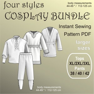 Cosplay Bundle for men Viking Pirate Larp wear man Digital Sewing Pattern PDF - Larger Sizes Tops XL + 2XL + 3XL / Pants 38 + 40 + 42