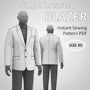 Size XS (US36) Mens Blazer Classic Suit Jacket for Men with Lapel and full Lining - Digital Sewing Pattern PDF