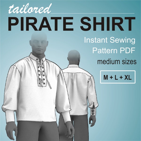 Chemise pirate sur mesure pour homme avec laçage sur le devant et volants - Modèle de couture numérique PDF M + L + XL sur mesure