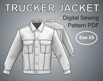 Simple Trucker Jacket for men Jean Jacket Mens Denim Jacket - Size XS - Digital Sewing Pattern PDF with comprehensive Instructions
