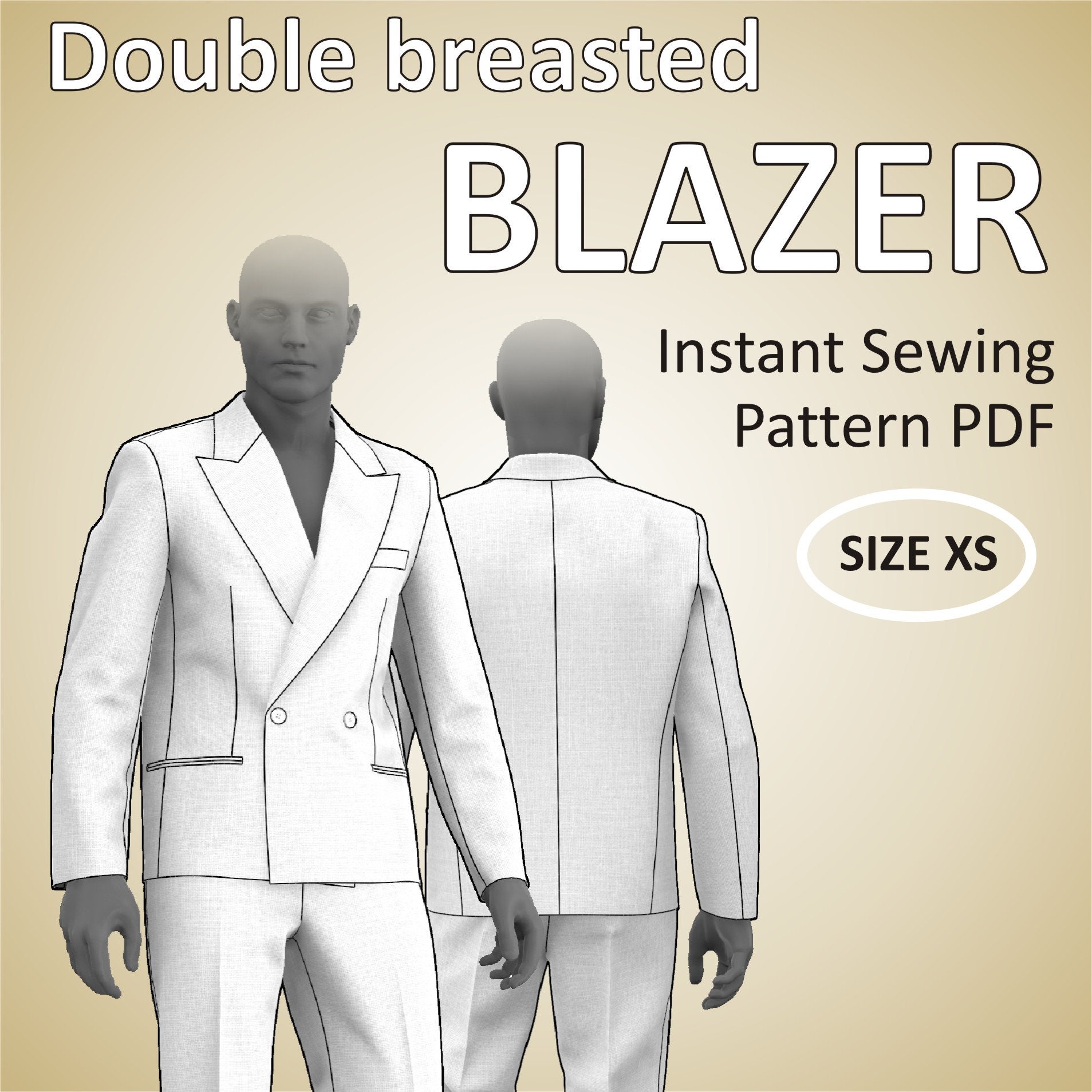 Size XS (US36) Mens Blazer Tailored Double Breasted Suit Jacket