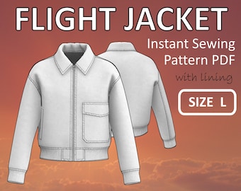 Size L - Flight Jacket for men Aviator Jacket with Front Zipper and Lining Pilot Jacket Blouson - Digital Sewing Pattern PDF