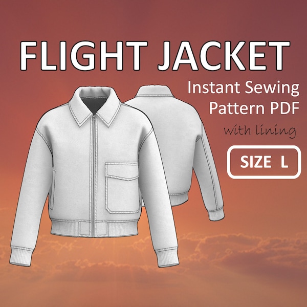 Size L - Flight Jacket for men Aviator Jacket with Front Zipper Pilot Jacket Blouson - Digital Sewing Pattern PDF