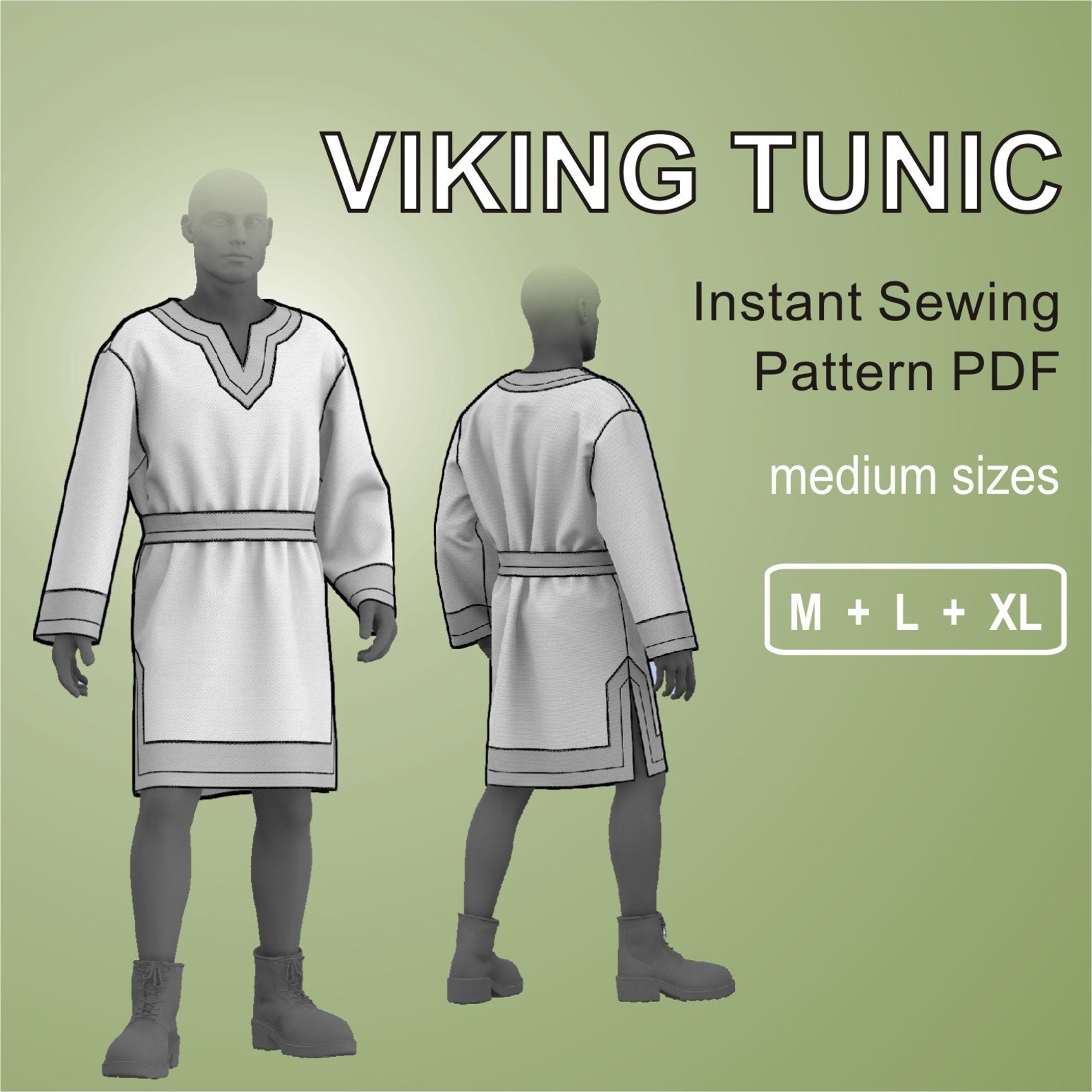 Viking Tunic - Medieval Ancient Robe - PDF Sewing Pattern Sizes M + L ...