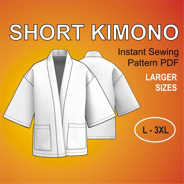 Patron de couture PDF instantané surdimensionné style kimono court Veste oversize pour homme Grandes tailles L à 3XL