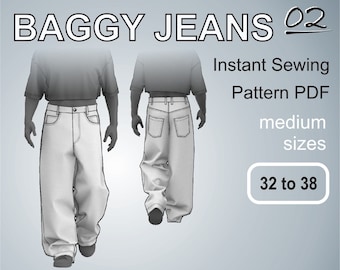 Jeans larghi 02! - Jeans larghi oversize - Pantaloni larghi in denim Modello di cucito digitale PDF Taglie medie 32, 34, 36, 38