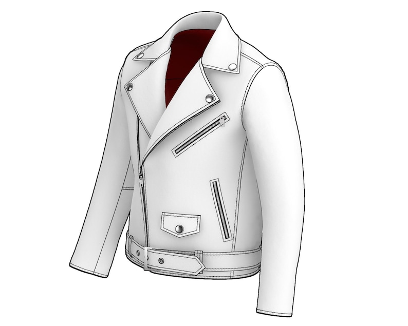 Taille S Blouson motard emblématique pour homme Blouson moto double motard avec fermeture éclair asymétrique Patron de couture numérique PDF image 3