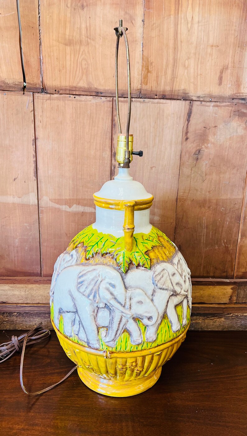 Vintage Restored Ceramic Elephant Lamp Etsy