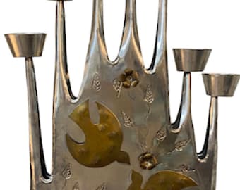 Large GENE BYRON style punched tin sculptural candelabra