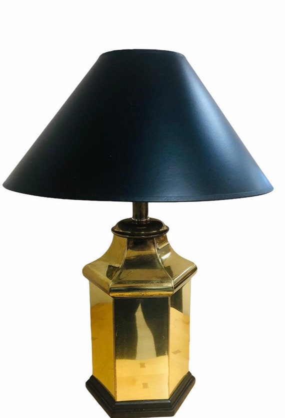 Vintage Frederick Cooper Hexagonal Brass Table Lamp With Black