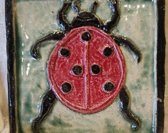 Handmade, decorative, Lady Bug, Ladybug tile.