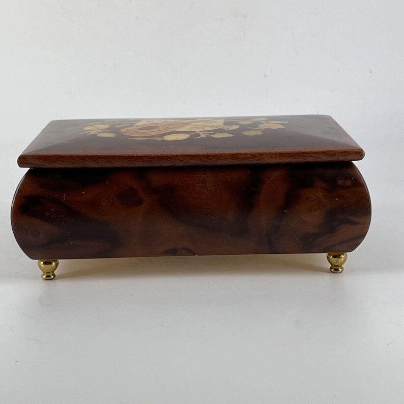 Gabriella Sorrento Italy Wood Inlay Jewelry Box Lined Footed Musical