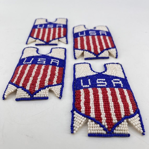 Vintage USA Patches Hand Woven Seed Bead Native A… - image 1