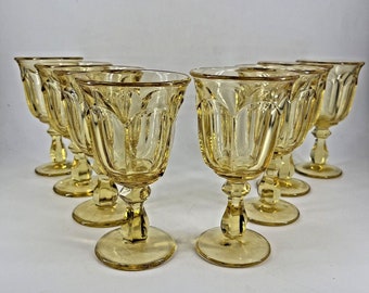 Imperial Glass Ohio Old Williamsburg Yellow Wine Glasses Water Goblets Set of 8