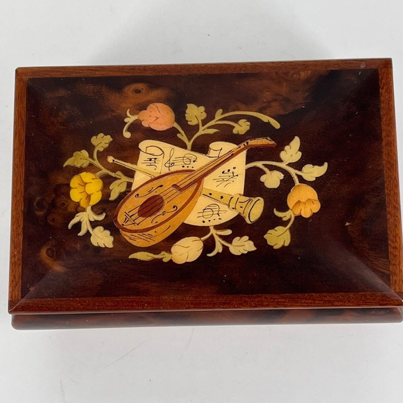 Gabriella Sorrento Italy Wood Inlay Jewelry Box Lined Footed Musical