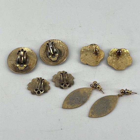 Vintage Cloisonne Hand Painted Enamel Brass Earri… - image 10