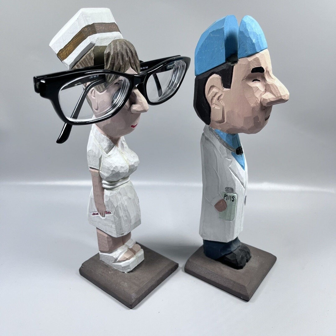 Peepers Hand Carved Wood Wooden Eyeglass Holders Stands Nurse Doctor