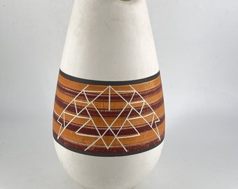 Native American Lakota Sioux Art Pottery Vase Geometrical Etched Signed