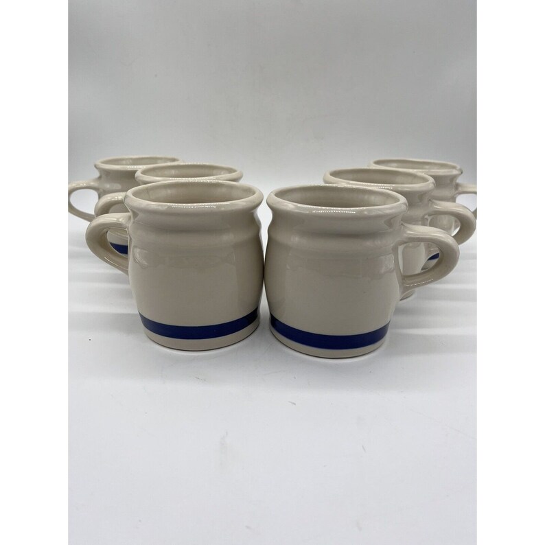 Vintage Hartstone Pottery Stoneware Mugs Hand Painted Blue Stripe