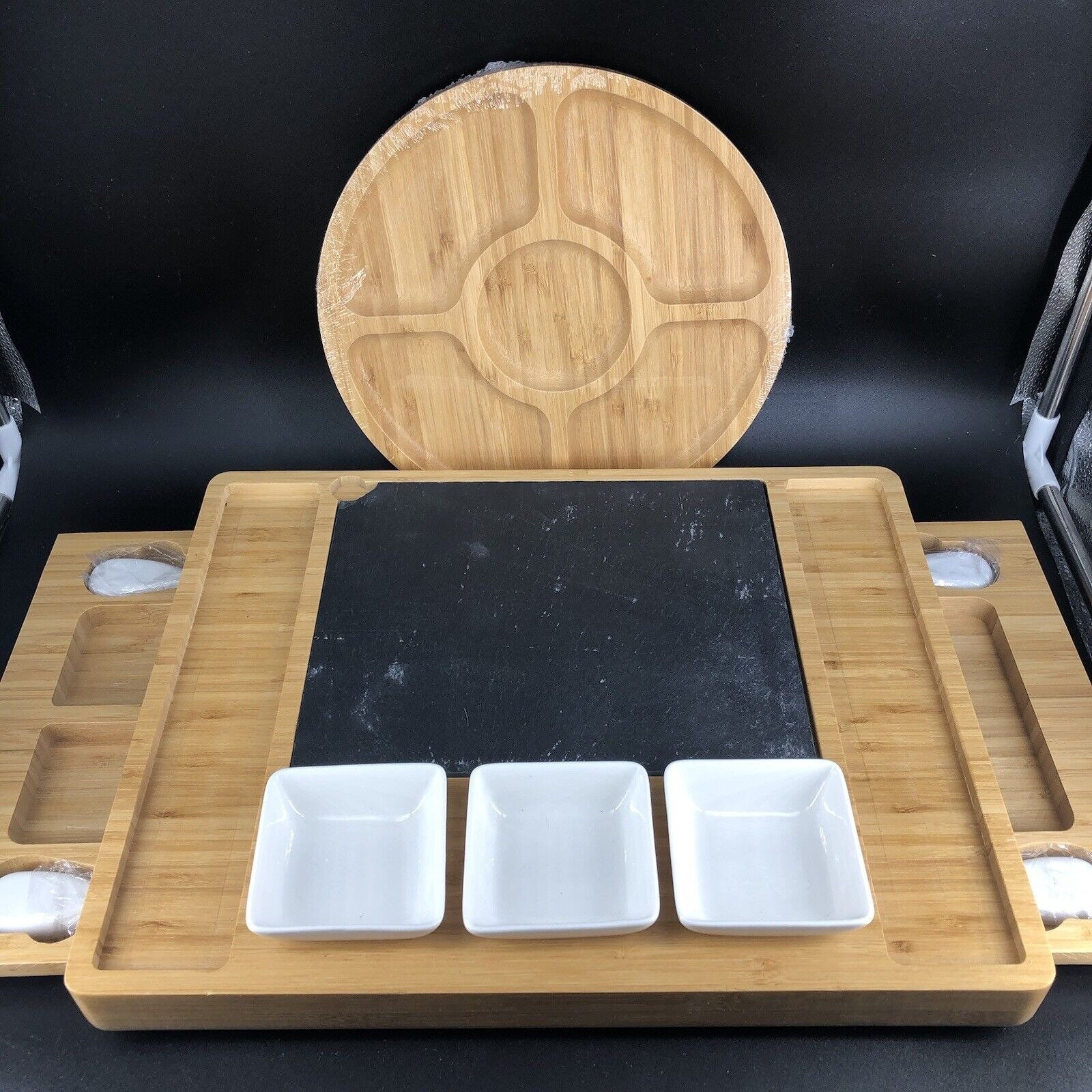 Smirly 3 Pack Bamboo Cutting Board Set with Holder